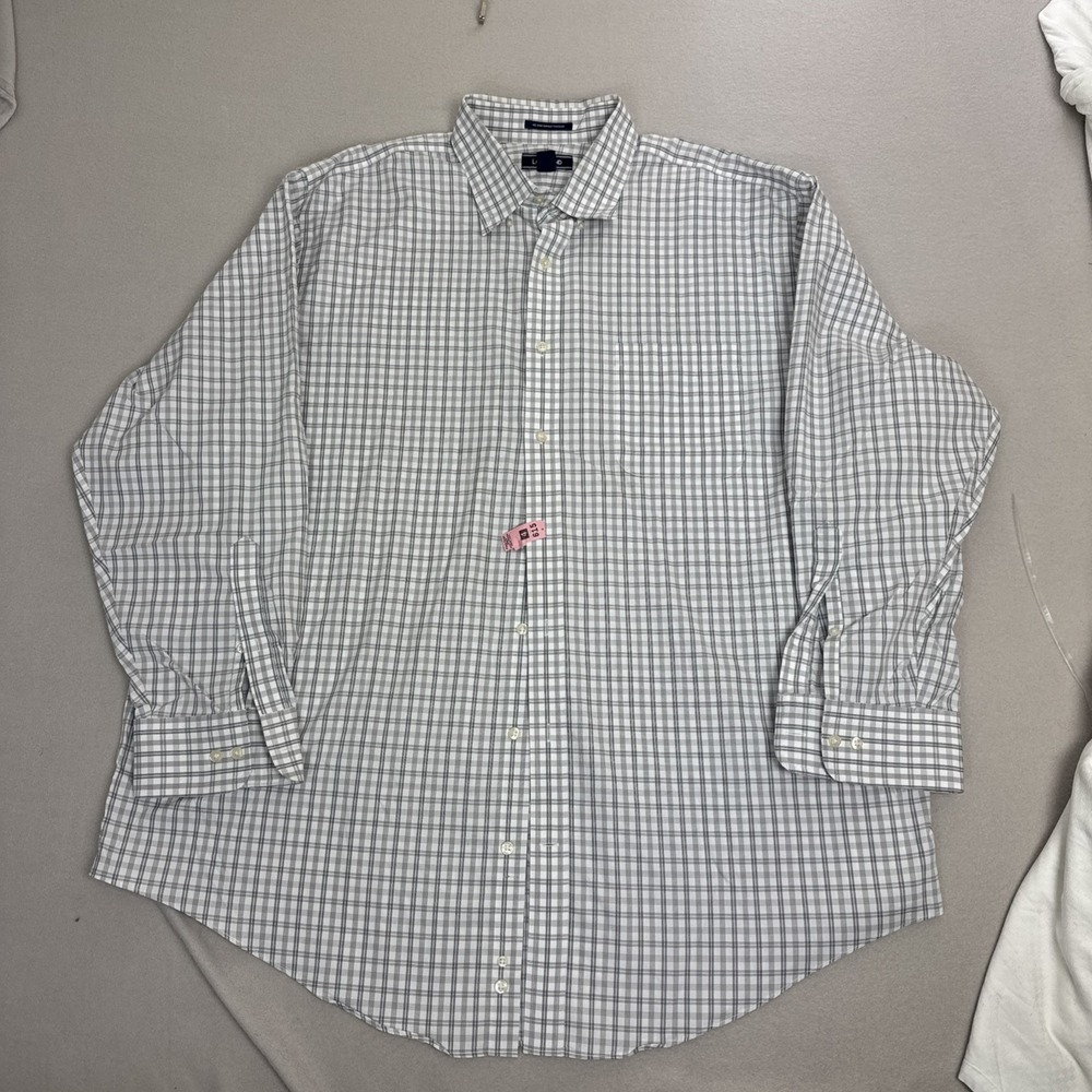 Lands' End Men's 18.5-35 No Iron Supima Pinpoint Dres Shirt Gray Plaid